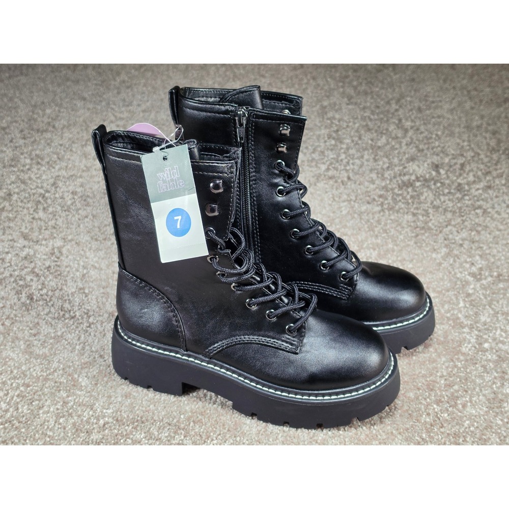 Wild Fable Logan Black Combat Boots Lace Up Lug Sole Platform Women 7 NEW